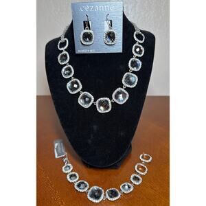 Cezanne Necklace, Fashion Bracelet and Earrings Set. Dark gray/Diamond NWT